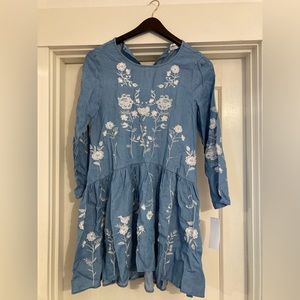 Embroidered Chambray Long Sleeve Dress - Goodnight Macaroon